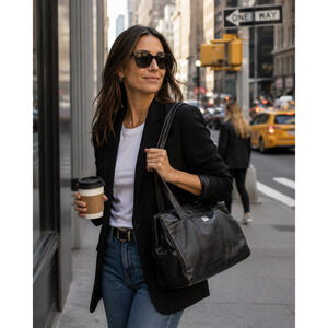 Perlina Black Leather Handbag Shoulder Bag